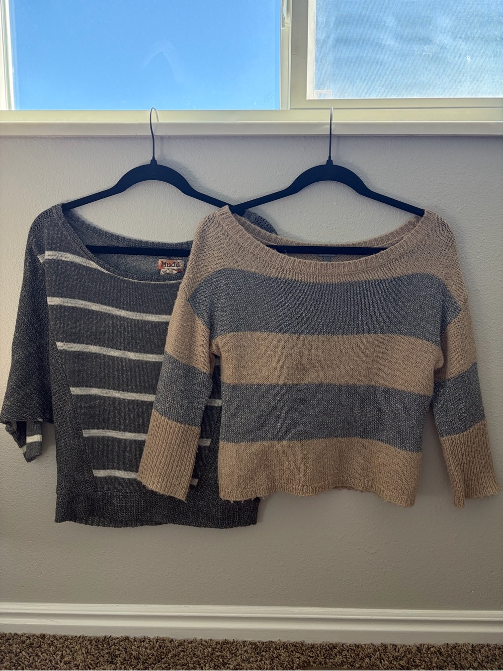 Mudd Striped Scoop & Crew Neck Sweaters - Gray & Beige